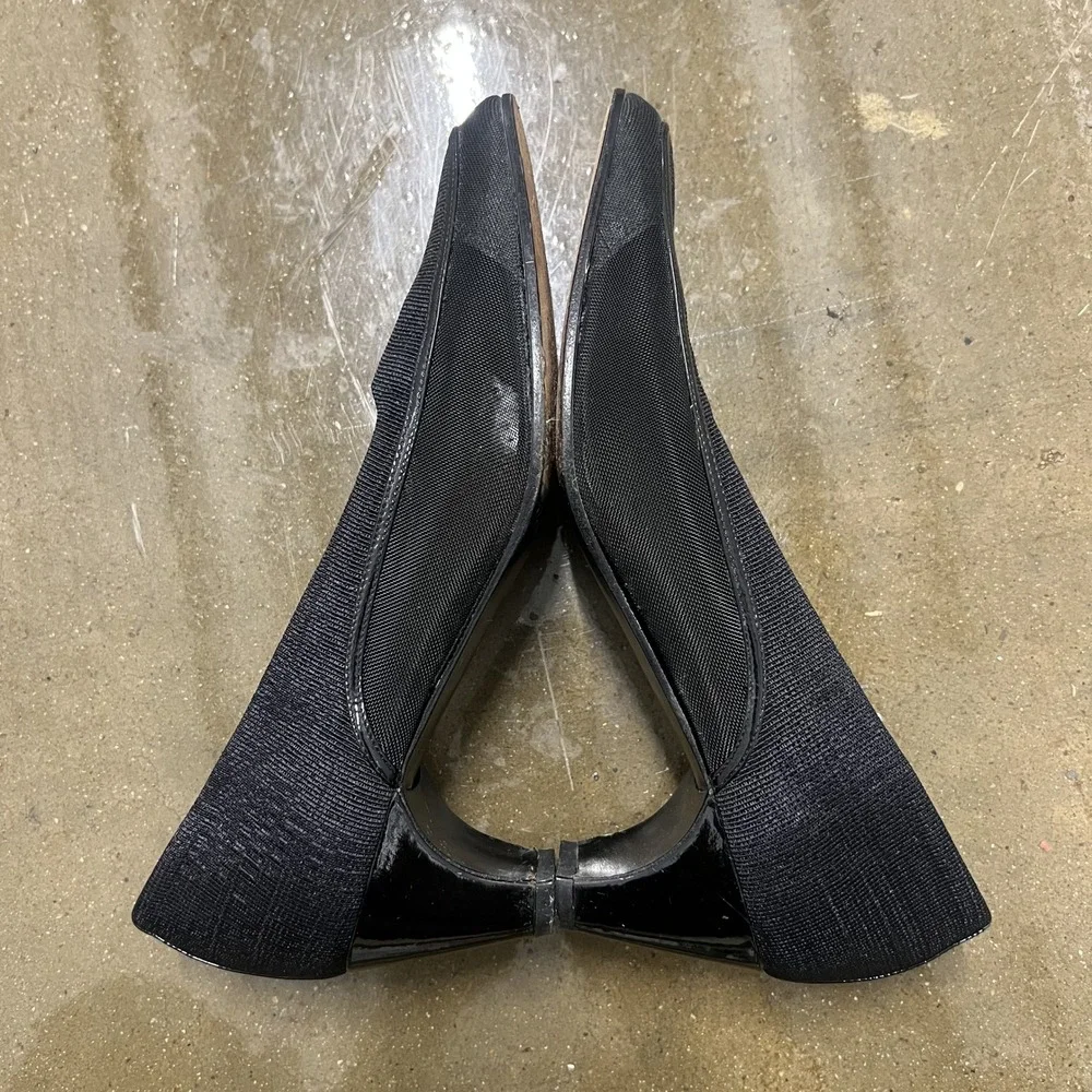 Prevata Black Fabric Square Toe Block Heel Pumps Made in‎ Italy Women's Size 6